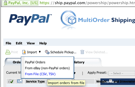 Import file to Paypal Multi-Order Shipping